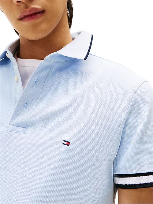 Polo uomo celeste in cotone Tommy Hilfiger | MW0MW38458C1O